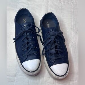 Converse Chuck Taylor All Star Platform Navy Blue Leather Low Top Sneakers 6.5